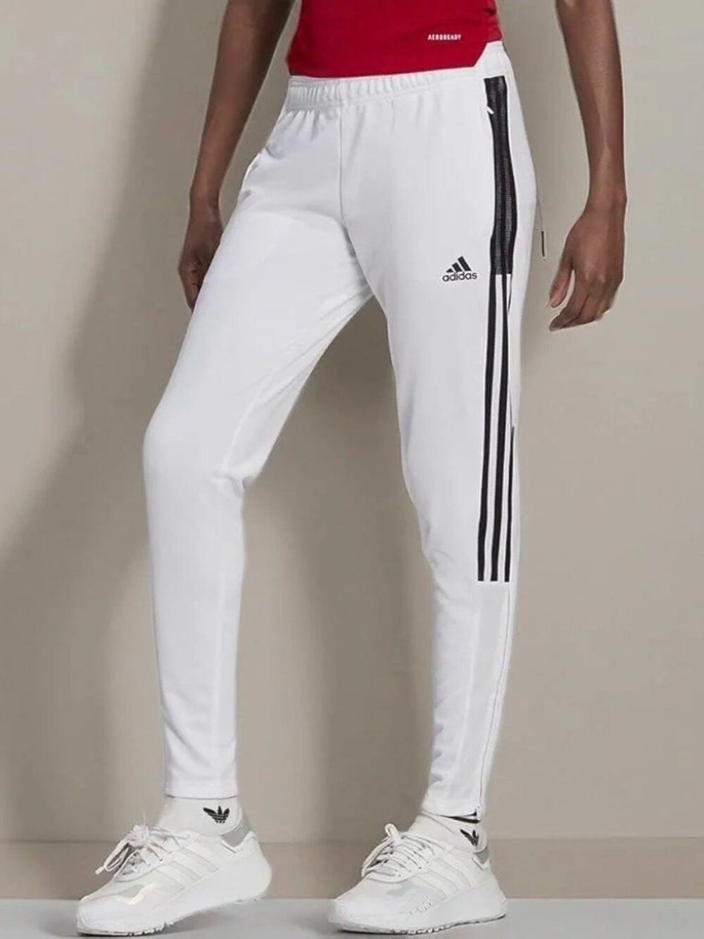 adidas White Track Pants Black Stripe Zip Ankle Aeroready Primegreen Soccer XL
